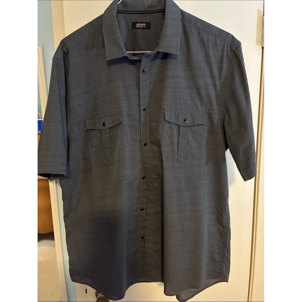 Alfani Men's Short-Sleeve Button-Down Shirt - Dark Gray